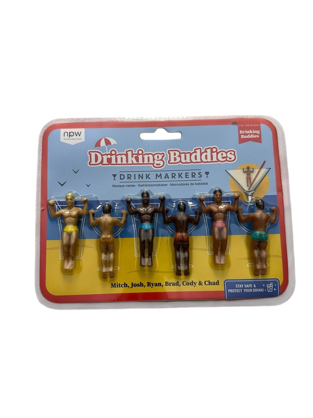 The Original Drinking Buddies NPW Drink Markers Set of 6 Muscle Men NEW SEALED